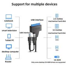Cable Convertidor Sata A Doble Usb 3.0 2.0, Adaptador De Alta Velocidad Usb 3.0 Sata 22pin Para Unidad De Disco Duro Externa Sata De 2,5 Pulgadas Ssd - Negro - Ver 4