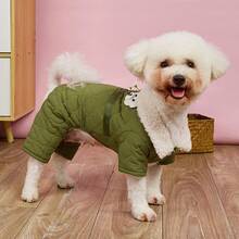 Fashionable Pet Four-legged Coat, Thick Windproof Warm Knitted Jacket With Teddy Dog Fur Collar, For Cats And Dogs Winter Clothing - Green - View 2