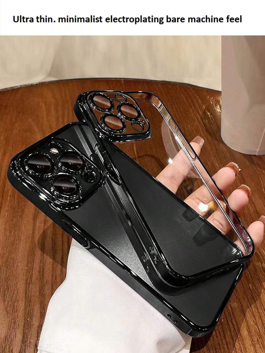 Ultra Thin & Minimalist Electroplating Black Phone Case Compatible With Iphone - Black - View 1