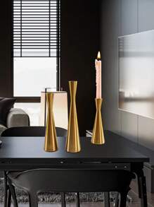 1 Bộ Của 3 Màu đồng Sang trọng Giá Đỡ Nến Lãng mạn Nhà  Trang trí , Thích hợp Đối với Bữa tối Những cái bàn Và Giáng sinh Trưng bày - Đồng - Xem 2