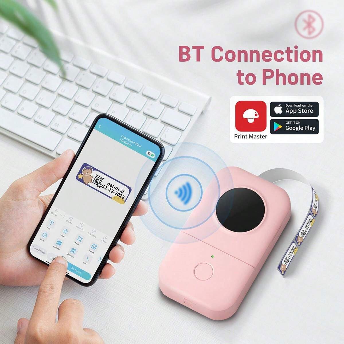 Portable Label Maker D30 With 1 Roll Of Sticky Labels, Tape, Wireless