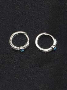 kuuioe 2 Pièces Boucles D'oreilles De Bijoux Punk Vintage Pour Hommes À Porter Au Quotidien, Décor De Zircone Cubique Bleue