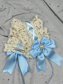 1入淺藍色女士蝴蝶結髮飾,適用於日常及角色扮演裝扮(例如蘿莉塔,洛可可風格) - 淺藍色 - 查看 5