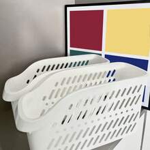 1pc Narrow Kitchen Storage Basket With Wheels, Organizer For Sink Cabinet - White - View 1