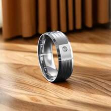 Fashionable European And American Style 8mm Rhinestone Inlaid Ring, Original Design Couple Ring, Korean Style Stainless Steel Ring With , Suitable For Daily Wear And As Accessories, 1pc