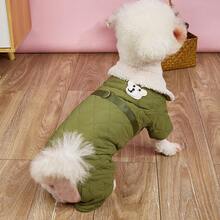 Fashionable Pet Four-legged Coat, Thick Windproof Warm Knitted Jacket With Teddy Dog Fur Collar, For Cats And Dogs Winter Clothing - Green - View 3