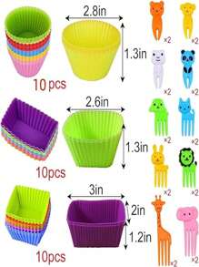 30 件硅胶午餐盒分隔盘 + 20 件食物签、厨房、圣诞礼物 - 彩色 - 查看 5