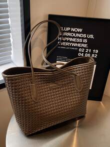 Bolsa Grande De Mujer De Color Sólido Con Gran Capacidad - Café integral - Ver 7