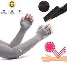 Mangas protectoras contra el sol y los rayos UV para los brazos que cubren los dedos con agarre y capacidad táctil - Gris - Ver 7