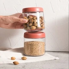 1只玻璃密封罐帶蓋,防漏蜜醃儲存罐,廚房食品容器,適用於零食、穀物、咖啡豆 - 紅色 - 查看 4