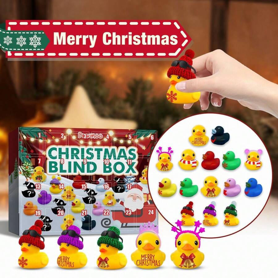 Christmas Rubber Duck Advent Calendar & Mystery Box Toy, 24pcs/box Creative Surprise Toy