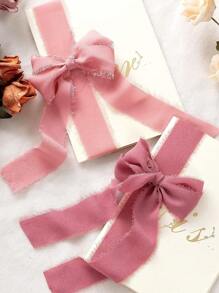 3 卷手工流苏雪纺和丝带套装，适用于婚礼请柬、新娘花束、礼品包装和 DIY 工艺品，包括粉色、奶油色和红色。