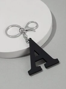 1pc Fashionable European & American Style Acetic Acid Material A Letter Shaped Keychain With Lacquer Process For Men & Women - Black - View 1