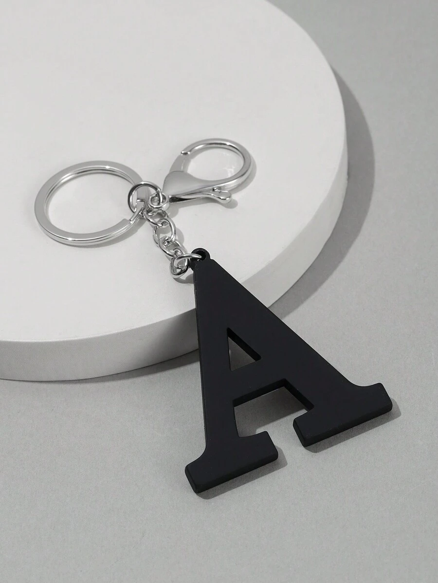1pc Fashionable European & American Style Acetic Acid Material A Letter Shaped Keychain With Lacquer Process For Men & Women - Black - View 1