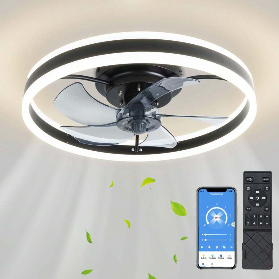 Flush Mount Ceiling Fan with Lights Remote Control, Low Profile Ceiling