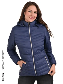 Women's Navy Blue Jacket With Hat And Lined - Navy Blue - View 1