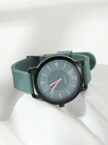 CARTISI simple estilo de negocios mate negro Funda con rosa dorado mano con cuarzo Reloj de pulsera con silicio con tira , adecuado para decoración diaria - Verde - Ver 2