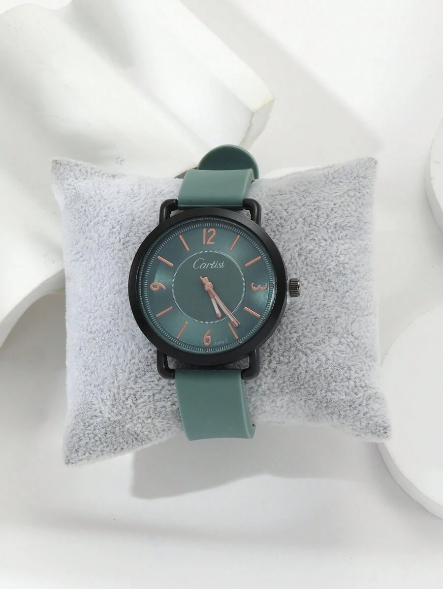 CARTISI simple estilo de negocios mate negro Funda con rosa dorado mano con cuarzo Reloj de pulsera con silicio con tira , adecuado para decoración diaria - Verde - Ver 1