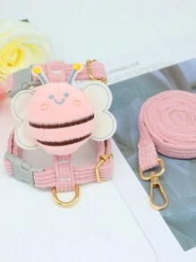 1set Pink Pet Leash With Bee-shaped Anti-struggle Buckle, Adjustable Rope For Walking Cat & Dog, Backbow & D-shaped Clip, Suitable For Small And Medium Pets