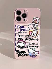 1 Pieza Funda Protectora Para Teléfono Móvil Con Diseño Original De Notas Y Gato Compatible Con Apple Iphone, Color Morado Viña - Multicolor - Ver 2