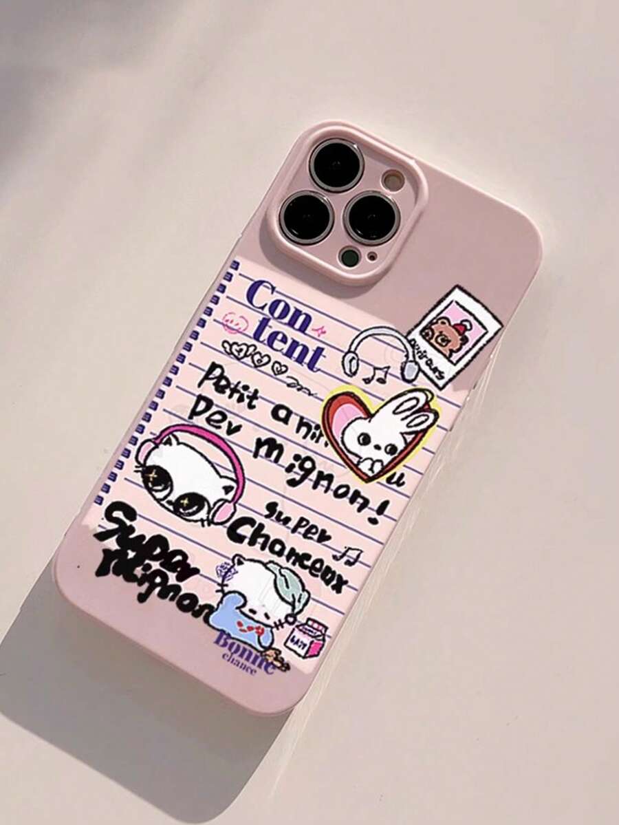 1 Pieza Funda Protectora Para Teléfono Móvil Con Diseño Original De Notas Y Gato Compatible Con Apple Iphone, Color Morado Viña - Multicolor - Ver 1