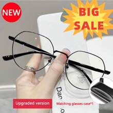 1 件装女士射线辐射无度数眼镜大脸显瘦优雅韩版近视眼镜框 - 黑色 - 查看 1