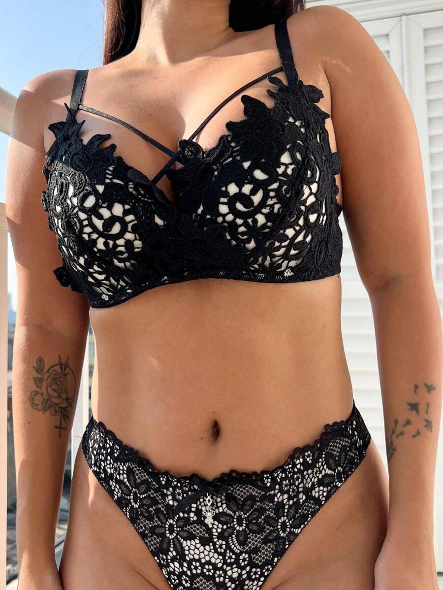 Women Bra & Panty Sets - 黑與白 - 查看 1