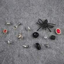 新款風格的龐克蜘蛛鞋扣,骷髏和紅寶石設計套裝,適用於空心鞋 - 黑色 - 查看 4