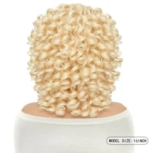 DZfirst 613 Blonde 16 Inch Curly Wigs Short Curly Wig With Bangs Heat Resistant Synthetic Fiber Hair Cosplay Wigs