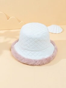 1pc Women's Dual Color Rhinestone Pattern Corduroy Warm Bucket Hat With Padding, Suitable For Outdoor Activities - White - View 3