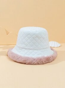 1pc Women's Dual Color Rhinestone Pattern Corduroy Warm Bucket Hat With Padding, Suitable For Outdoor Activities - White - View 2