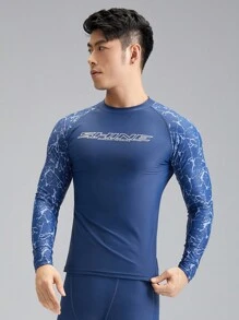 SABOLAY Boyfriend Style Men Long-Sleeved Outdoor Sun Protection Swimsuit With Letter Print And Shoulder Insert - Blue - View 3