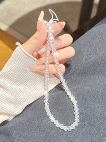 1pc Transparent Glass Crystal Decorated With Small Butterfly Design Phone Lanyard, Simple Yet Stylish, Suitable For Women. - Clear - View 2