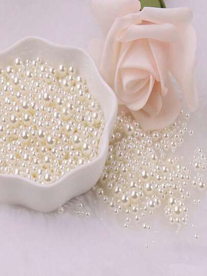 Assorted 400pcs Abs Glossy Faux Pearl Plastic Round Beads (No Hole) For Diy Nail Art, Jewelry Making