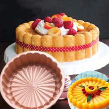 1 pieza Molde de silicona para tarta Charlotte, moldes redondos reutilizables para hornear cheesecake, brownie, tartaleta, pastel para camping - Rosa - Ver 1