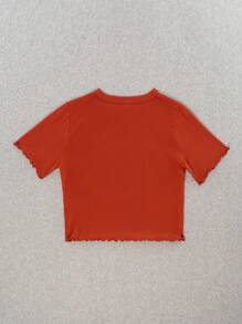 NO ONE | Ribbed Knit Lettuce Trim Crop Top Beach T-Shirt