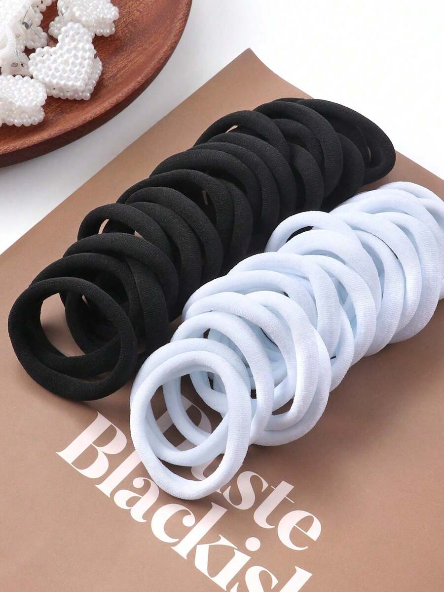 50/100个装 简约女士高弹力发圈,适合日常使用,可扎马尾辫,也可作发圈、橡皮筋、发绳、发饰、健身运动服发饰、头饰、弹力发带 - 黑與白 - 查看 1