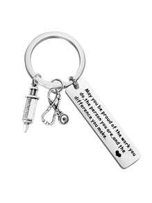 醫生鑰匙包醫療工具鑰匙扣注射器聽診器護士帽鑰匙扣男士醫療禮物,醫療聆音 - 醫生、護士和醫學生的完美禮物 - 提供金色和銀色。護士節你應該感到驕傲的醫療標誌針座不銹鋼禮物鑰匙扣,獻給醫學生和護士。護士聽診器醫用注射器形狀的時光寶石吊墜鑰匙扣時尚金屬吊墜感恩節禮物,聖誕節禮物,聖誕節配件,聖誕節裝飾護士禮物 - 銀色 - 查看 3