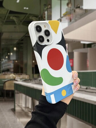 1 件幾何拼接和光面磨砂手機殼,相容於 Iphone