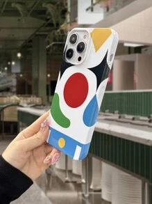1 件幾何拼接和光面磨砂手機殼,相容於 Iphone - 彩色 - 查看 3