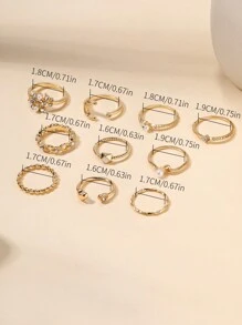 10 piezas anillo con diamante de imitación - Amarillo Oro - Ver 5