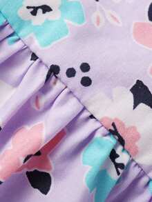 Annil 女孩秋冬款柔軟透氣A字裙，嬰兒花卉長袖連衣裙 - 藍色 - 查看 5