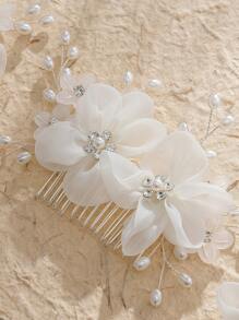 3pcs/Set Ladies' Lace Flower Hair Accessories, Including 1 Hair Comb And 2 Hair Forks For Updo Hairstyles Elegant Valentine's Day - Silver - View 7