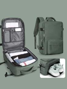 男女旅行背包，带 USB 端口的 16/17 英寸笔记本电脑背包，大型商务航空认可的随身背包，航班认可的运动行李背包，休闲背包，徒步旅行背包，大学笔记本电脑背包，周末旅行包 - 墨綠色 - 查看 2