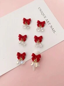 圣诞合金蝴蝶结吊坠小铃铛美甲装饰派对风格美甲产品DIY美甲配件6件蝴蝶结吊坠铃铛美甲饰品美甲宝石 - 紅色 - 查看 1