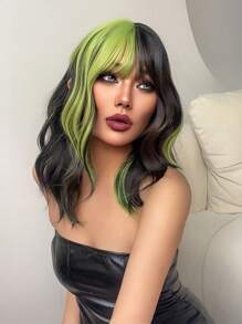 1 件合成耐热卷发带刘海假发配色 20 英寸编织日常自然逼真假发 - 拼色 - 查看 4