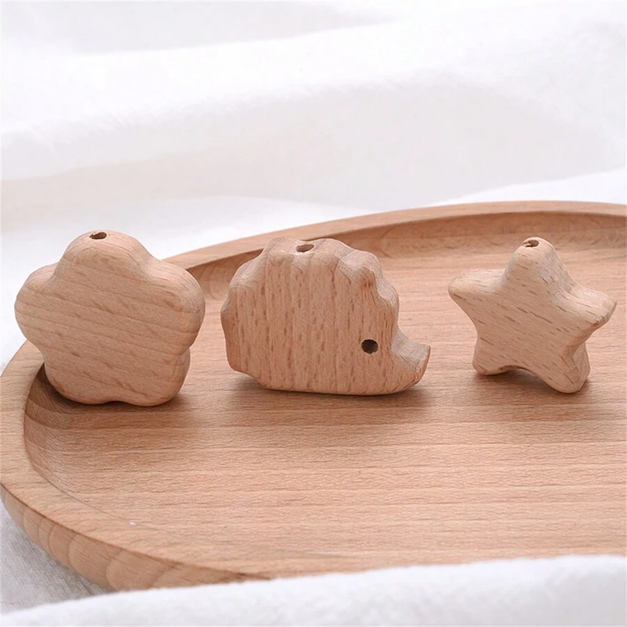 10入組/袋五角星、花朵、鳥形木珠帶直孔 - 駝色 - 查看 1