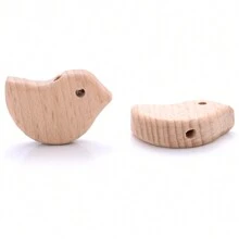 10入組/袋五角星、花朵、鳥形木珠帶直孔 - 駝色 - 查看 12