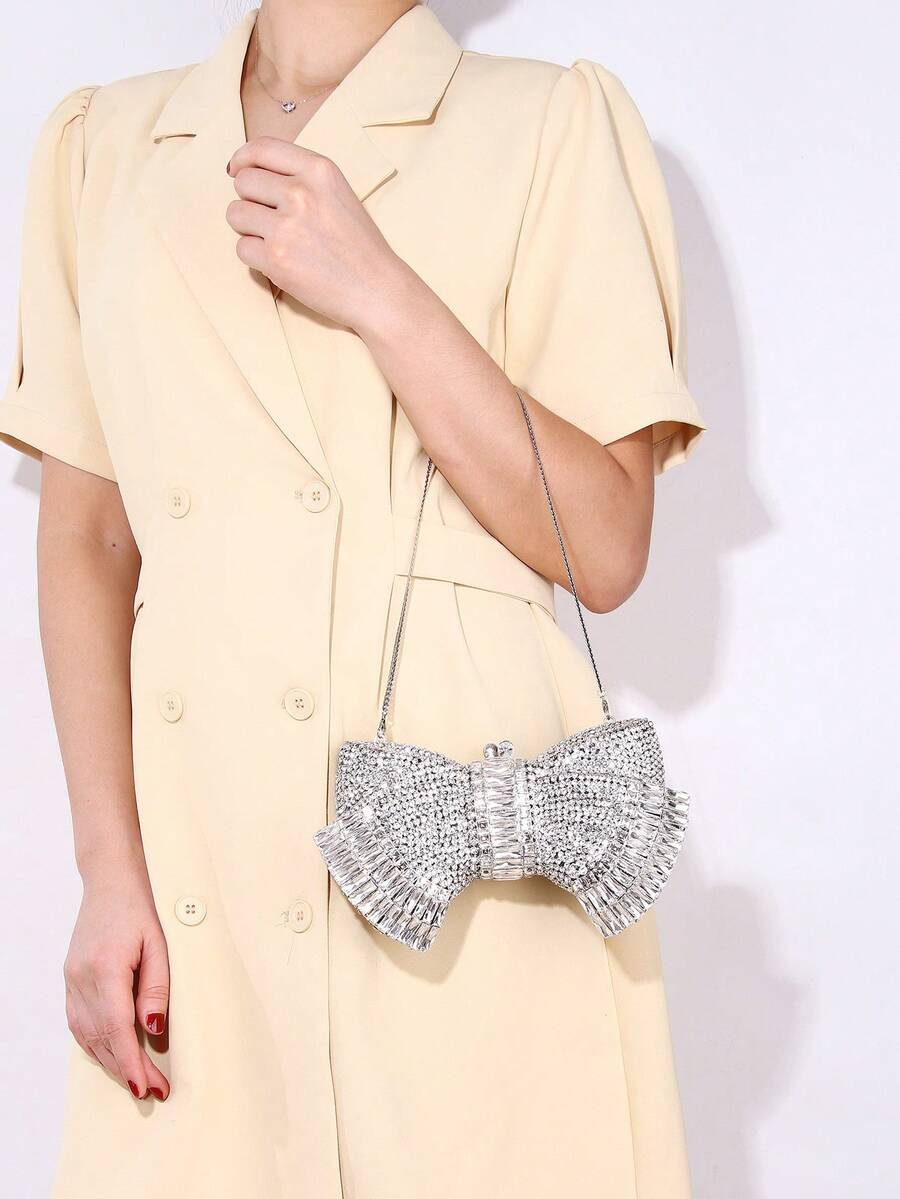 Lấp lánh, quyến rũ, thanh lịch, thời trang tinh tế, trang trí bằng đá Rhinestone cho túi cầm tay buổi tối của phụ nữ, túi buổi tối bằng đá Rhinestone cho cô gái tiệc tùng, phụ nữ, dành cho phụ nữ, hoàn hảo cho tiệc tùng, đám cưới, vũ hội, bữa tối/tiệc, làm quà tặng tốt nhất cho phụ nữ ngày lễ tình nhân - Bạc - Xem 1