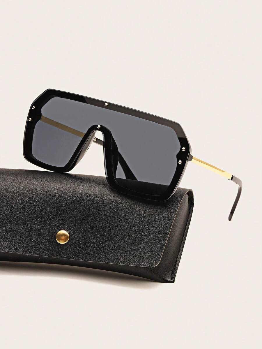 Men's Flat Top Fashion Glasses, Essential For Summer Outdoor Leisure, Perfect Gift For Friends, Street Style Accessory, Beach Style Glasses Accessory, Create Street Fashion Look, Pair With Sweaters, Jackets, Hoodies, Leather Pants And Cargo Pants, Ideal Choice For Summer Beach Vacation And Outdoor Travel. - Black - View 1